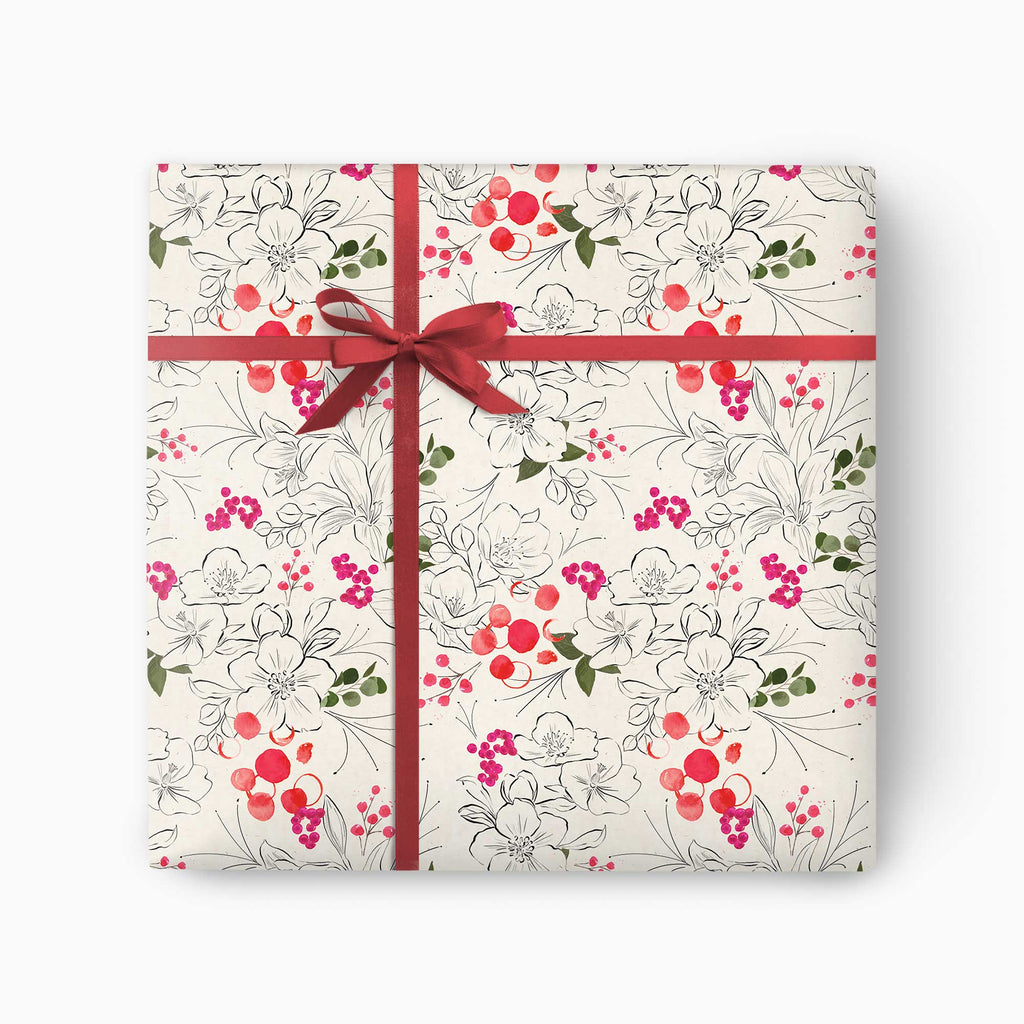 Christmas Wrapping Paper-CWP043 - Snowy Floral Christmas Wrapping Paper-Whistlefish