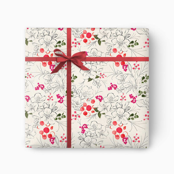 Christmas Wrapping Paper-CWP043 - Snowy Floral Christmas Wrapping Paper-Whistlefish
