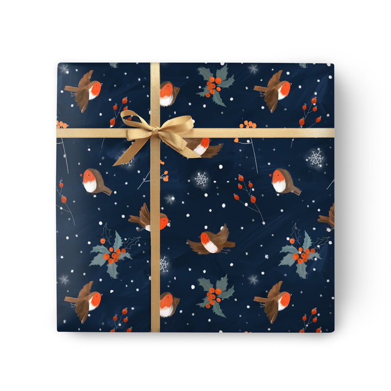 Christmas Wrapping Paper - ZWP24 - Robins At Night Christmas Wrapping Paper - Robins At Night Christmas Wrapping Paper - Whistlefish