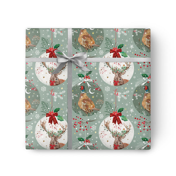 Christmas Wrapping Paper - ZWP25 - Woodland Animals Christmas Wrapping Paper - Animal Baubles Christmas Wrapping Paper - Whistlefish