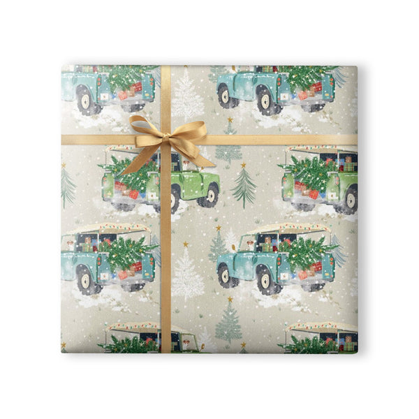 Christmas Wrapping Paper - ZWP31 - Landrover Tree Christmas Wrapping Paper - Seasonal Tree Christmas Wrapping Paper - Whistlefish