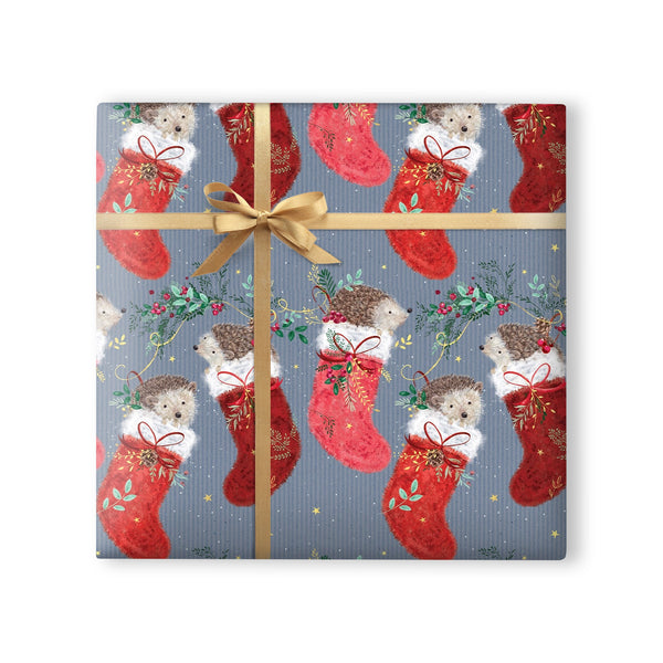 Christmas Wrapping Paper - ZWP36 - Hedgehog Stocking Christmas Wrapping Paper - Hedgehog Stocking Christmas Wrapping Paper - Whistlefish