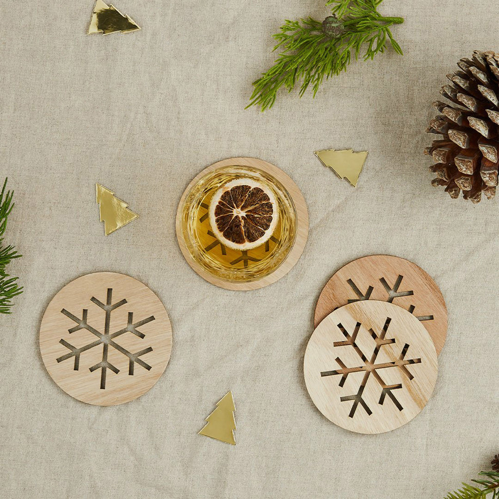 Coaster-HBFF125 - Snowflake Wooden Coasters-Hootyballoo