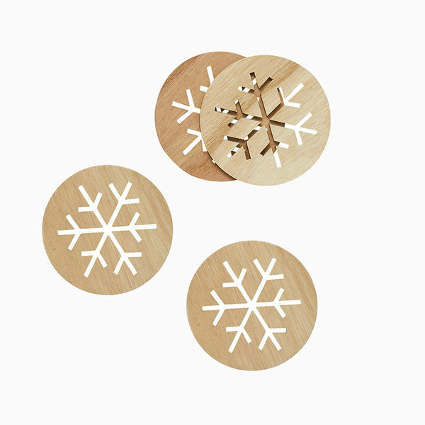 Coaster-HBFF125 - Snowflake Wooden Coasters-Hootyballoo