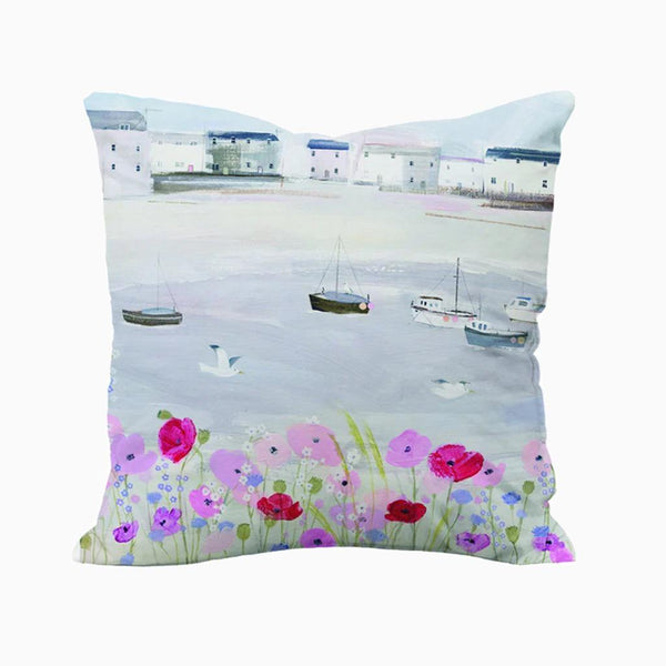 Cushion-WCU09 - Sea Mist & Poppies Art Cushion-Hannah Cole
