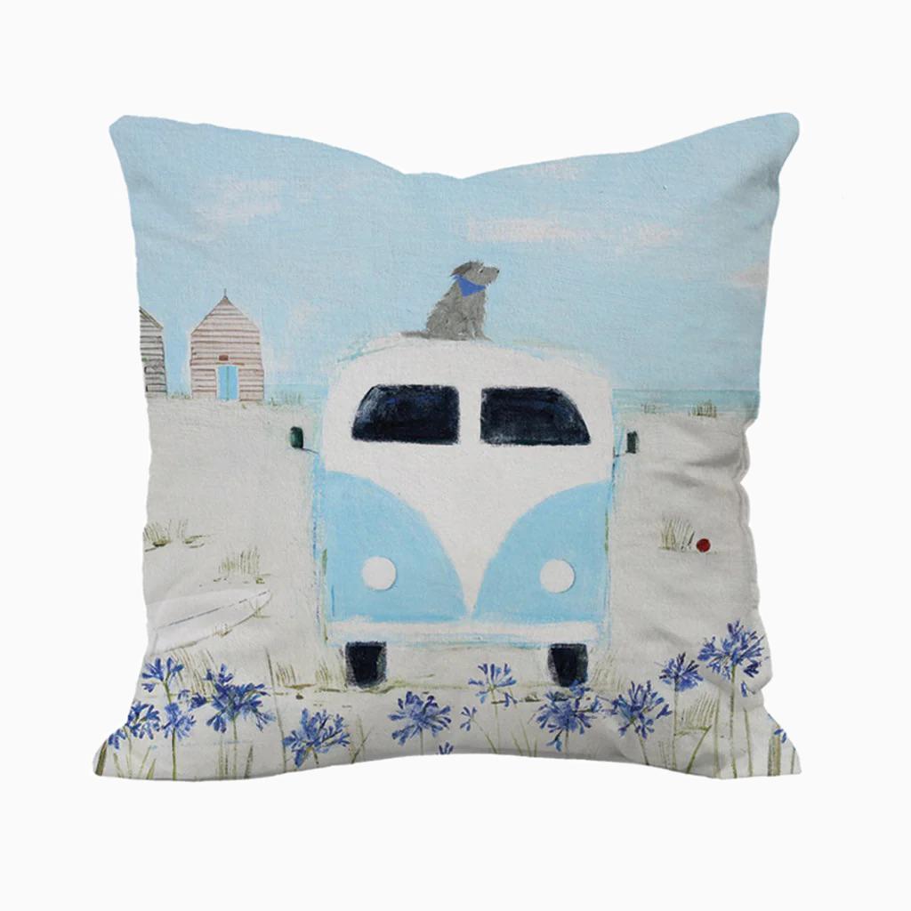 Cushion-WCU11 - Blue Camper Art Cushion-Hannah Cole