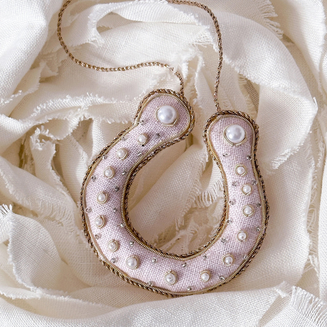 Decoration-DHRSESHE01PNK1 - Handmade Horseshoe Decoration-Katie Larmour Linen