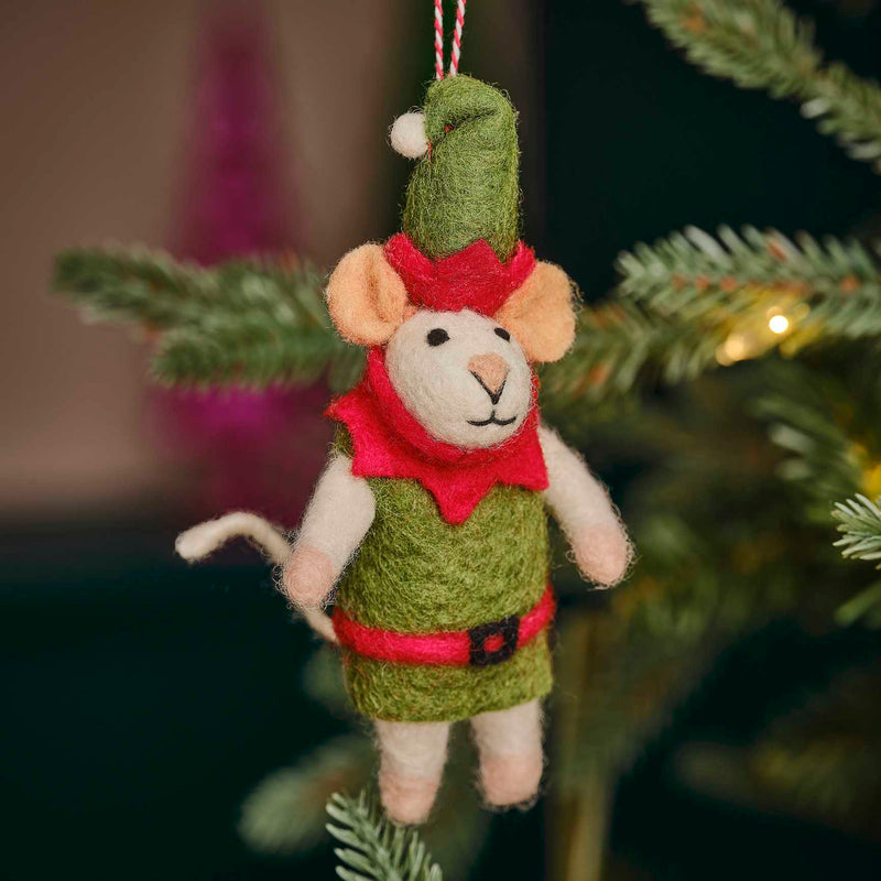 Decoration - FAF-129 - Felt Elf Mouse Christmas Tree Decoration - Felt Elf Mouse Christmas Tree Decoration - Whistlefish