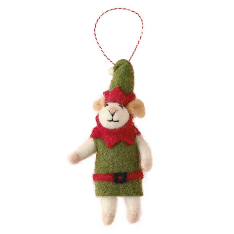 Decoration - FAF-129 - Felt Elf Mouse Christmas Tree Decoration - Felt Elf Mouse Christmas Tree Decoration - Whistlefish