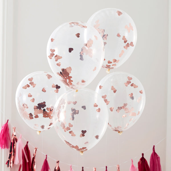 Decoration-HG-113 - Rose Gold Heart Shaped Confetti Balloons-Whistlefish