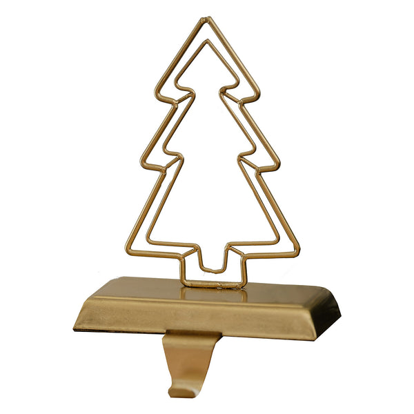 Decoration - RUS-148 - Gold Christmas Tree Stocking Holder - 