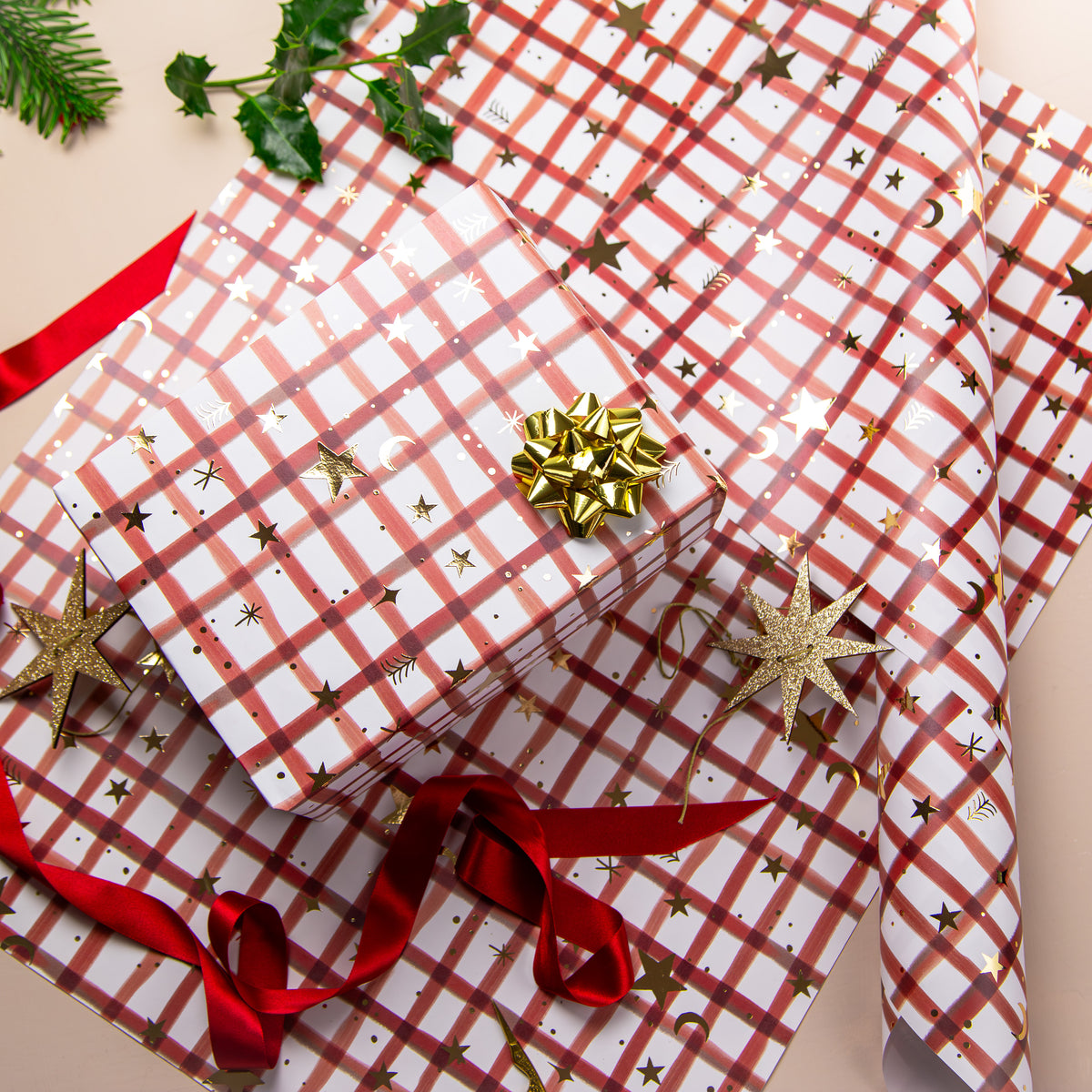 FCWP011 - Festive Check Foiled Wrapping Paper