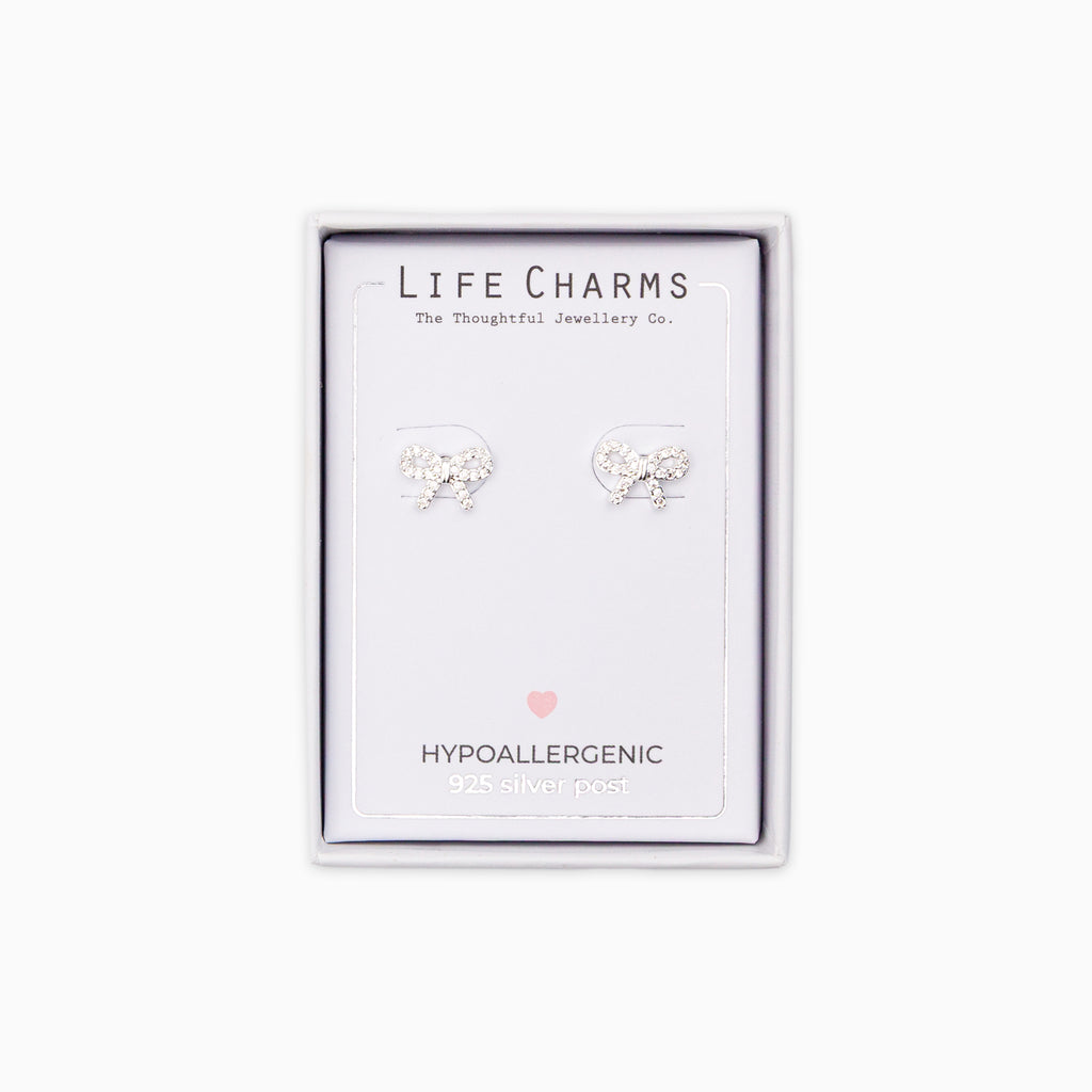 Earrings-E163S - Silver Pretty Bows Earrings-Whistlefish