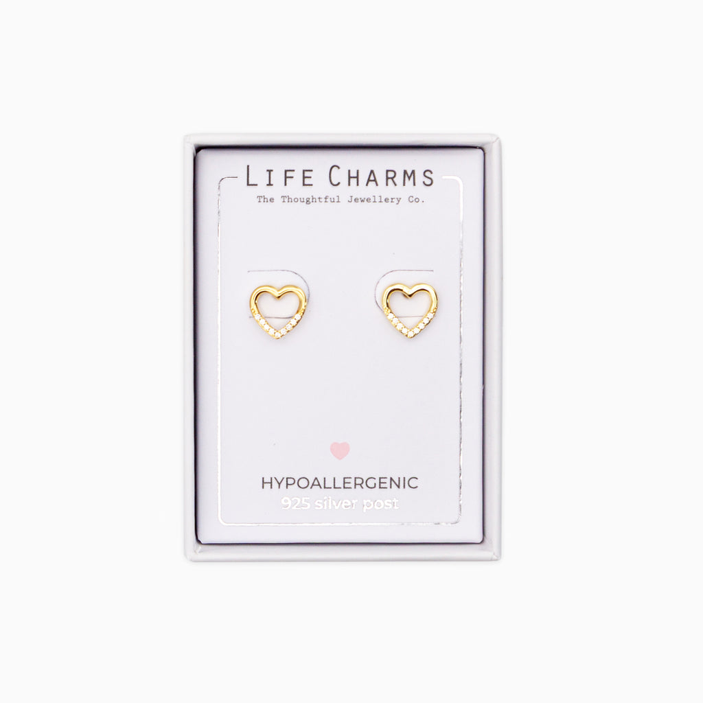 Earrings-E201G - Gold Open Heart Earrings-Whistlefish