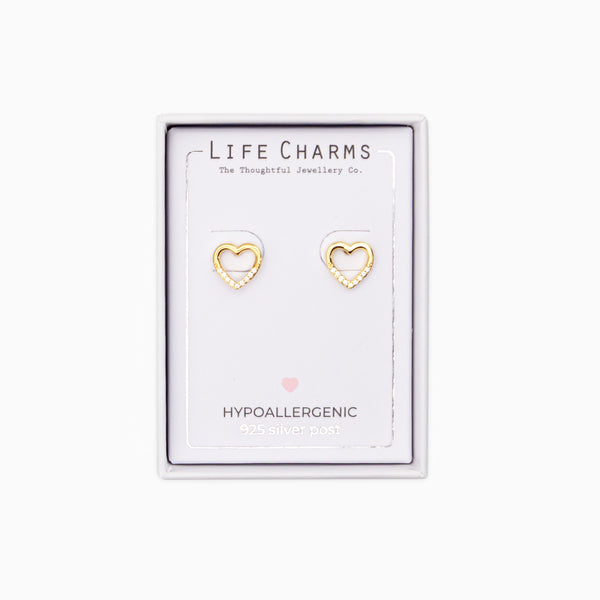 Earrings-E201G - Gold Open Heart Earrings-Whistlefish