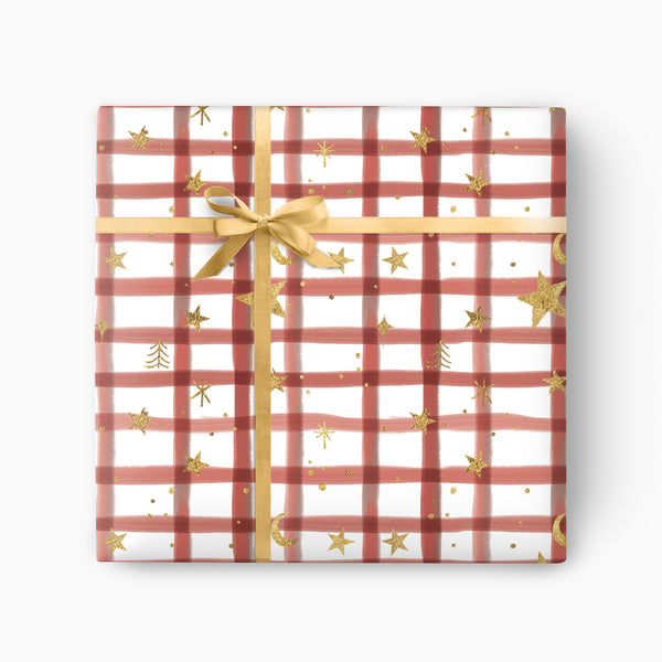 FCWP011 - Festive Check Foiled Wrapping Paper