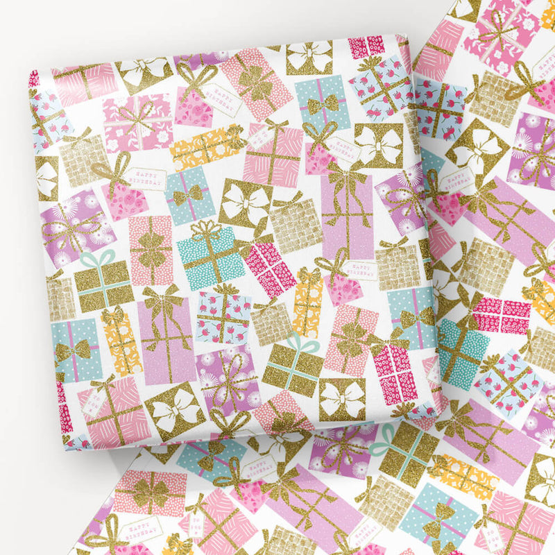 Foiled Wrapping Paper - WW85 - Golden Presents Flitter Wrap - 