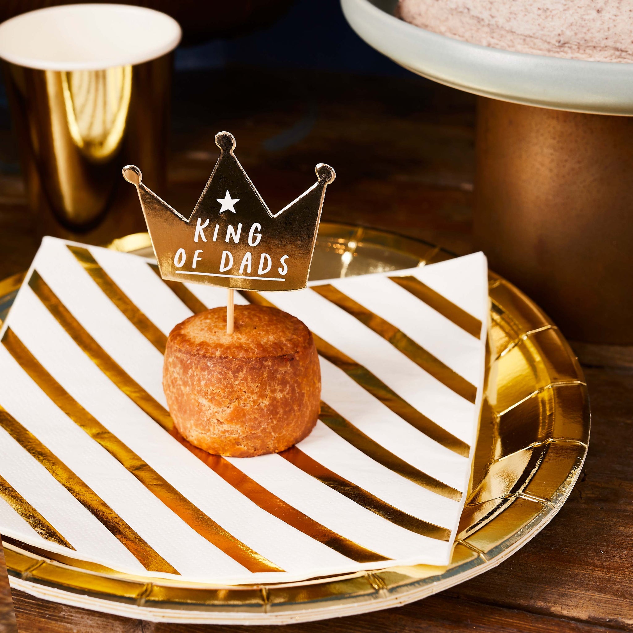 Food Picks - HBBD105 - 'King Of Dads' Crown Food Picks 12pcs - Gold 'King Of Dads' Crown Food Picks 12pcs - Whistlefish
