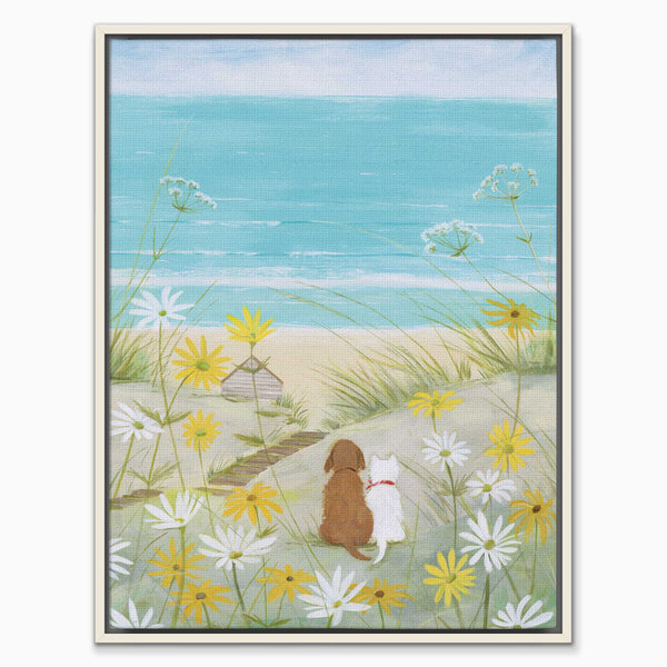 Canvas-HCC339F - Dogs & Daisies Framed Canvas-Hannah Cole