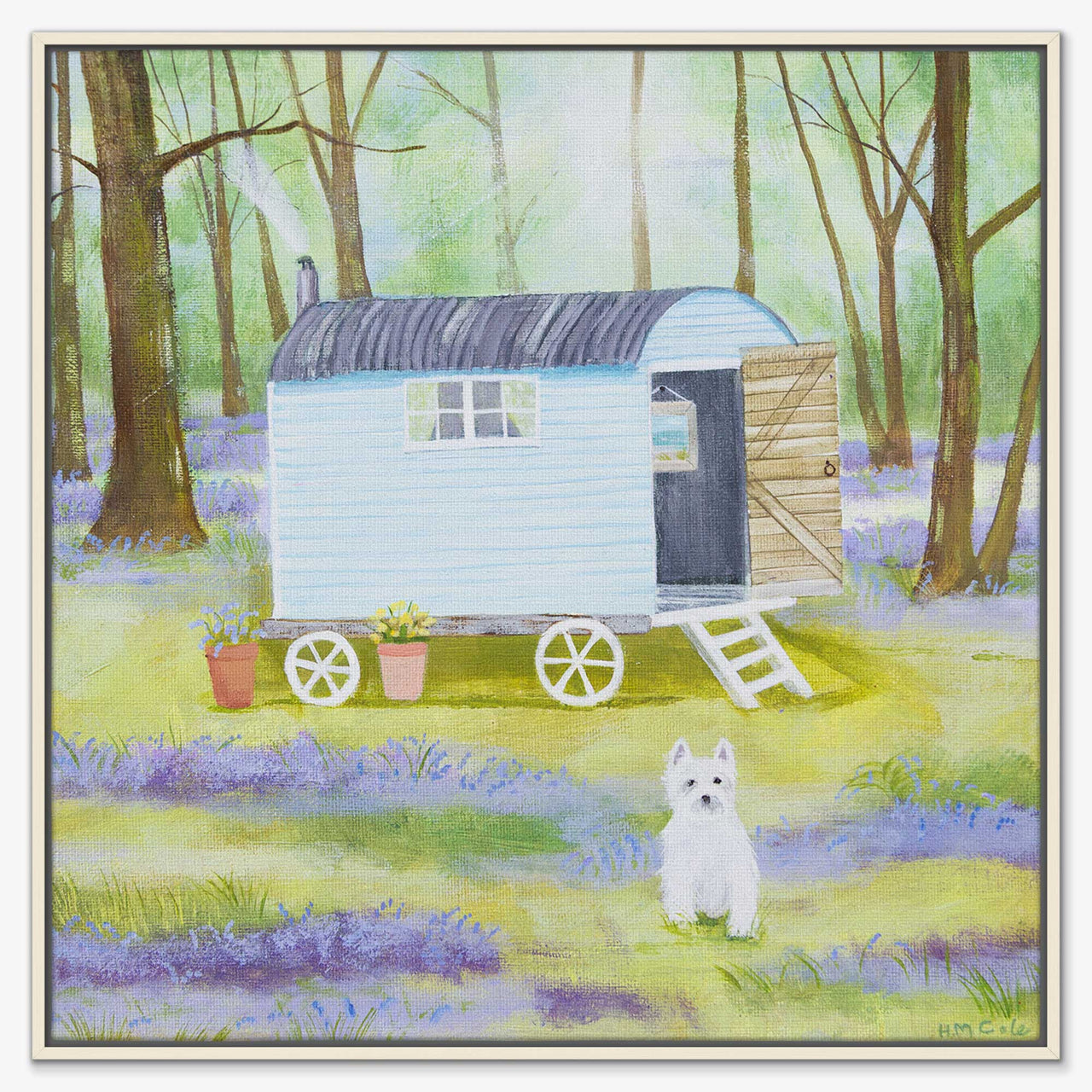 Canvas-HCC362LF - Westie in the Woods Square Framed Canvas-Hannah Cole