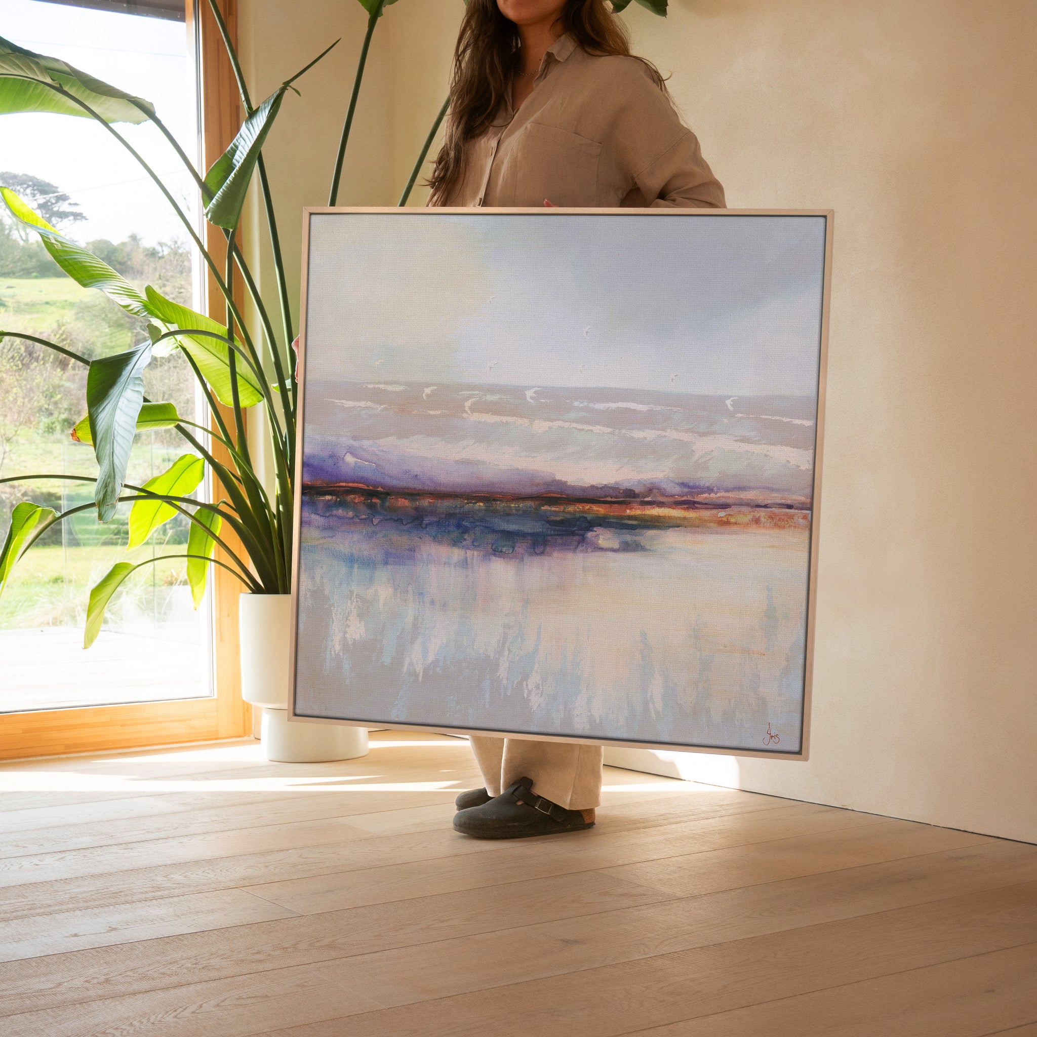 Canvas-ICC134F - Distant Hills Framed Canvas-Iris Clelford