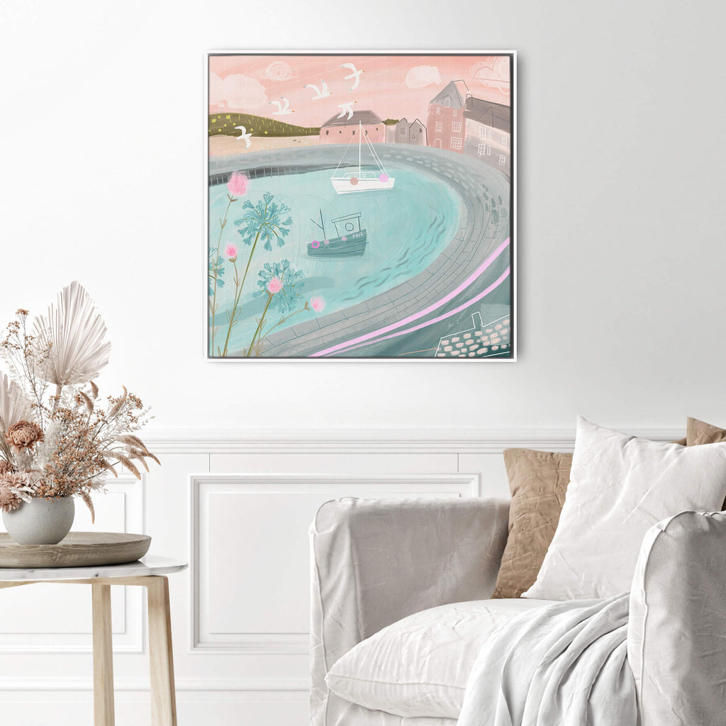 Canvas - WFC81F - Boats in the Harbour Large Framed Canvas - 