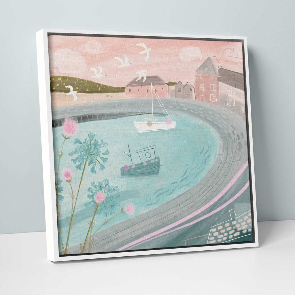 Canvas - WFC81F - Boats in the Harbour Large Framed Canvas - 