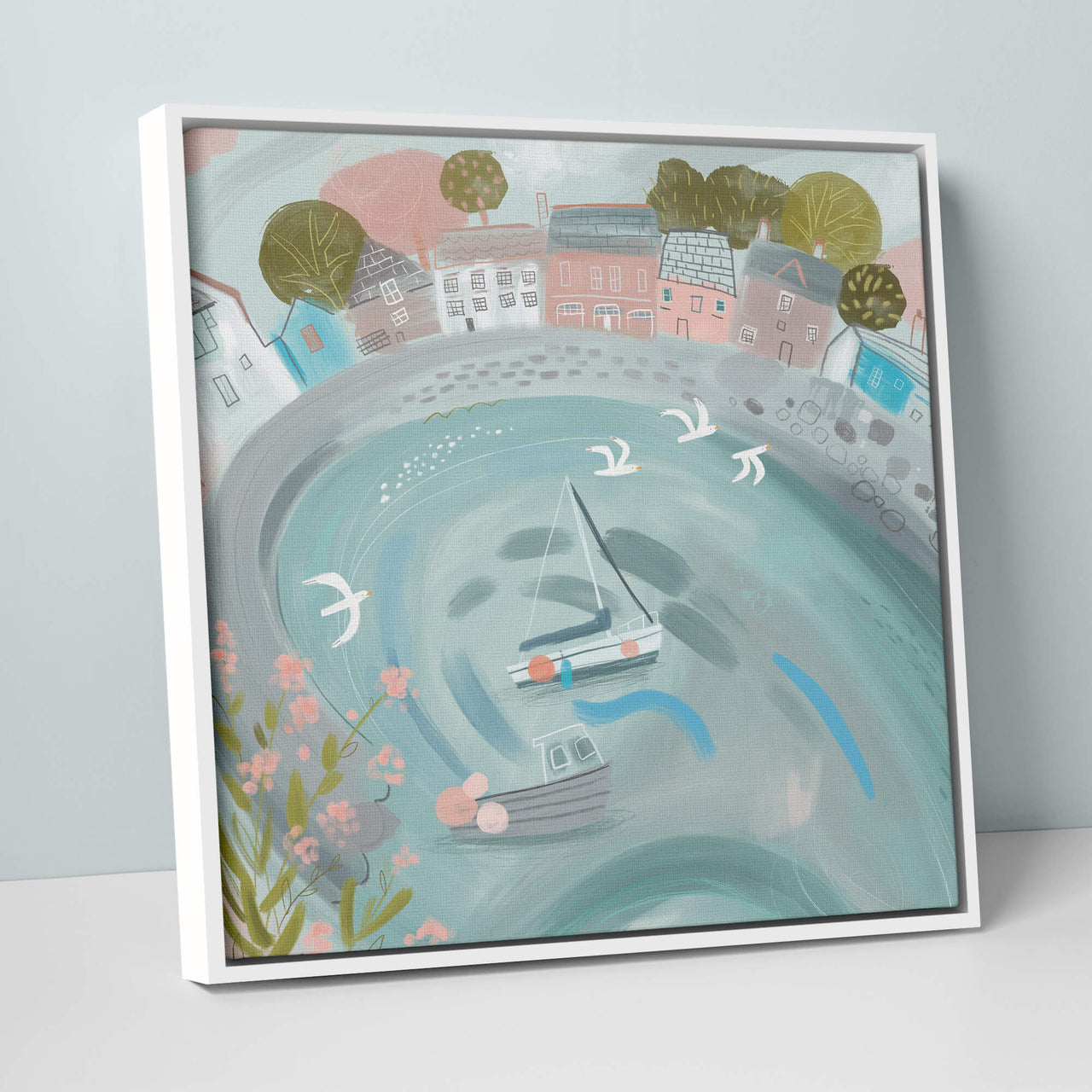 Canvas-WFC82F - Padstow Blues Large Framed Canvas-Whistlefish