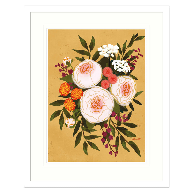 Framed Print-CHU03-WH - Peonies Bouquet Medium Framed Print-Whistlefish