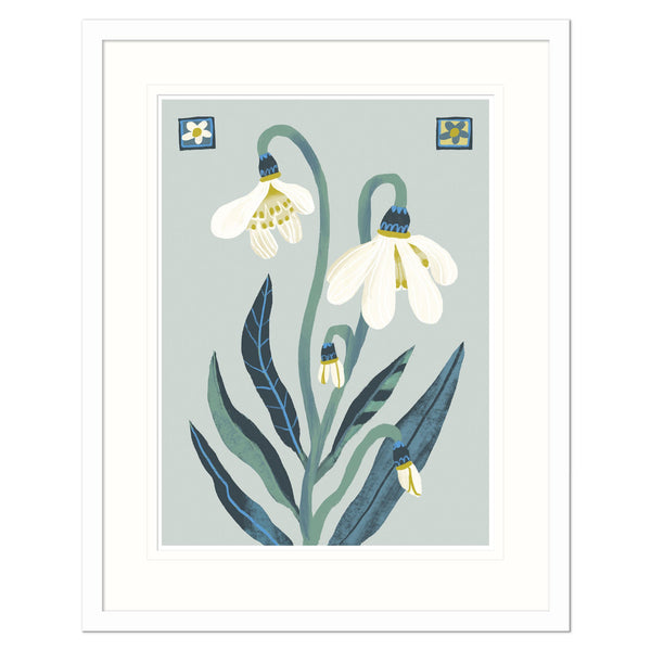 Framed Print-CHU05-WH - Snowdrops Botanical Medium Framed Print-Whistlefish