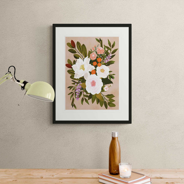 Framed Print - CHU13-BL - White Flowers Bouquet Medium Framed Print - White Flowers Bouquet Medium Framed Print - Whistlefish