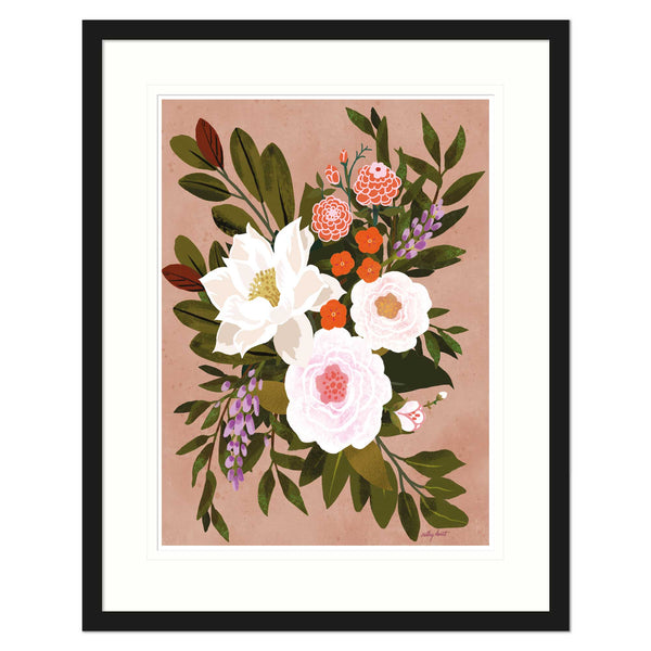 Framed Print-CHU13-BL - White Flowers Bouquet Medium Framed Print-Whistlefish