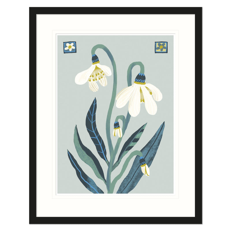 Framed Print-CHU14-BL - Snowdrops Botanical Medium Framed Print-Whistlefish