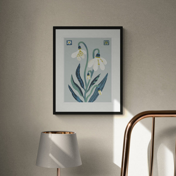 Framed Print - CHU14-BL - Snowdrops Botanical Medium Framed Print - Snowdrops Botanical Medium Framed Print - Whistlefish