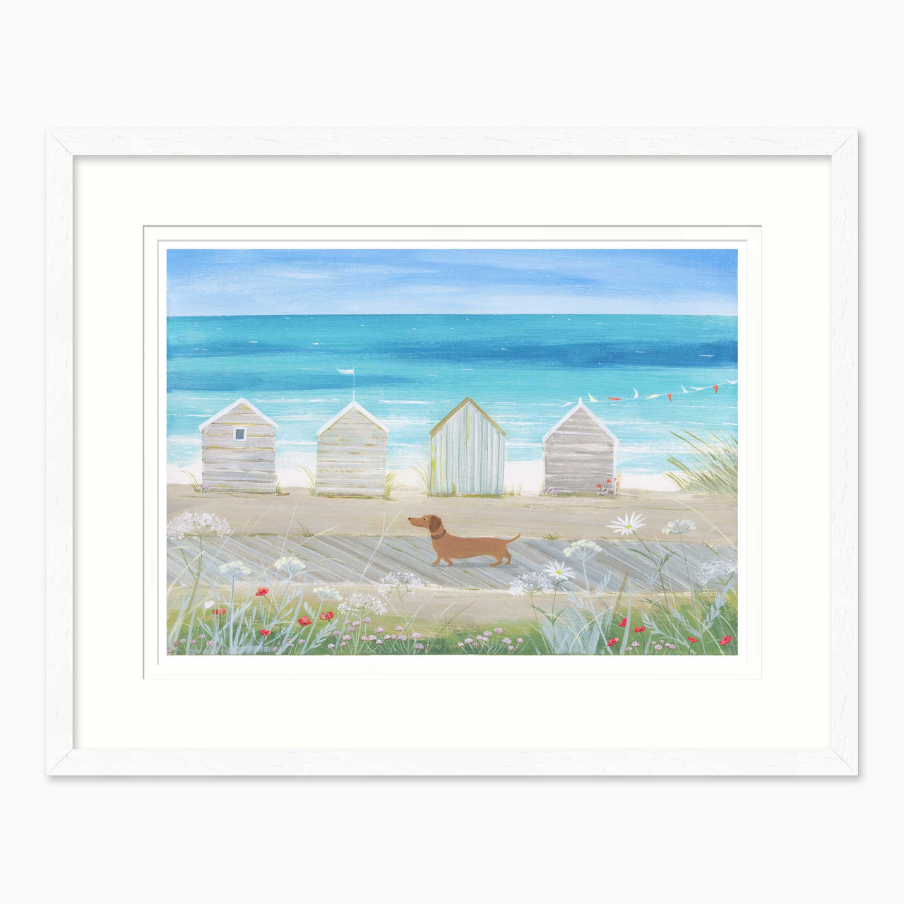 Framed Print-HC364LF - Sausage on The Shore Large Framed Print-Hannah Cole