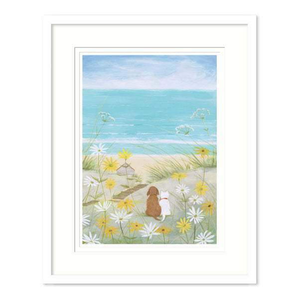 Framed Print-HC235F - Dogs and Daisies Medium Framed Print-Whistlefish