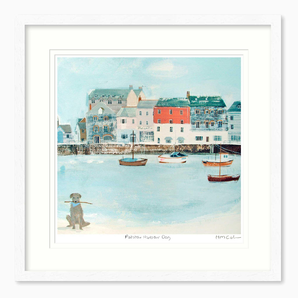 Framed Print-HC311F - Padstow Harbour Dog Framed Print-Hannah Cole