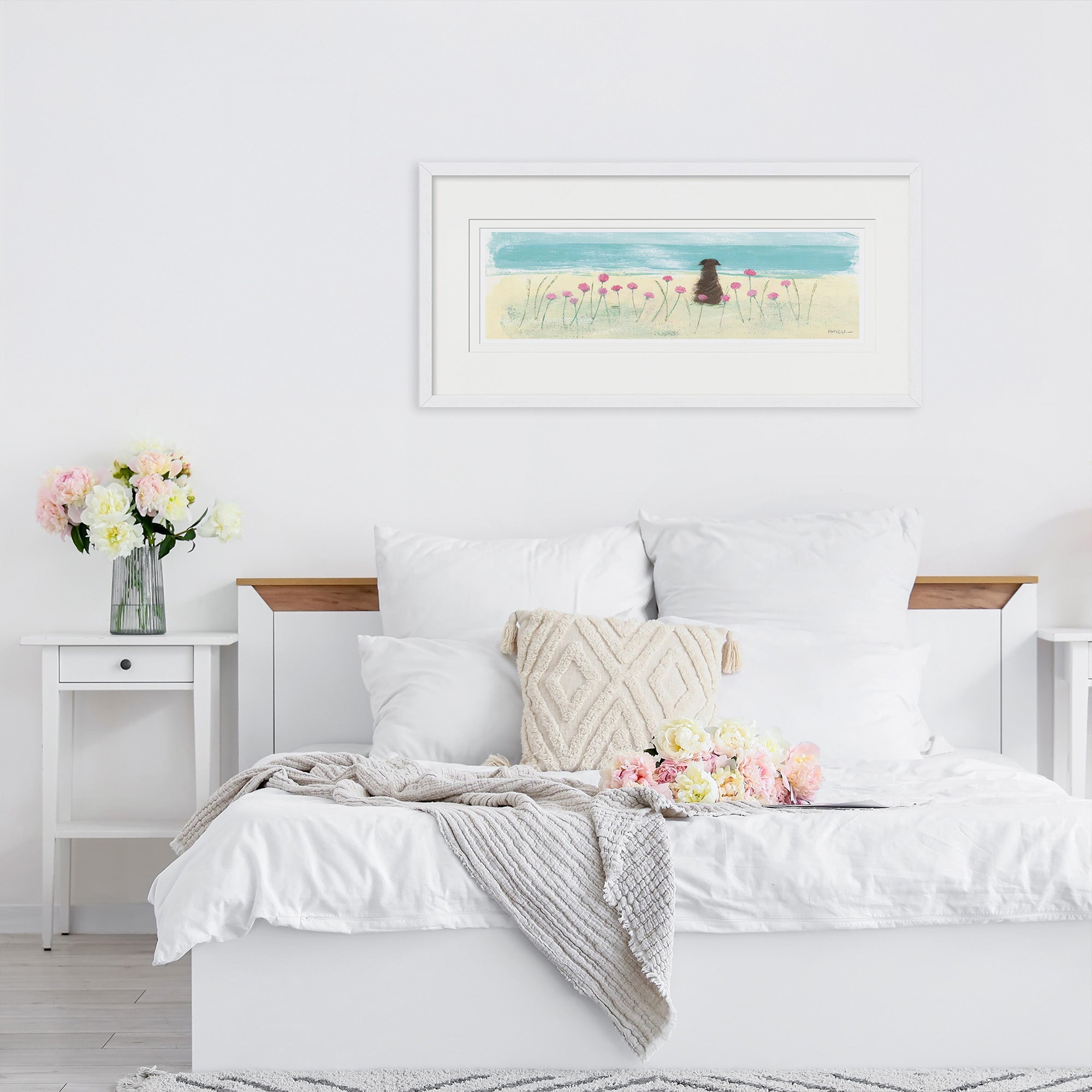 Framed Print-HC345F - Dog In The Sea Pinks Framed Print-Hannah Cole