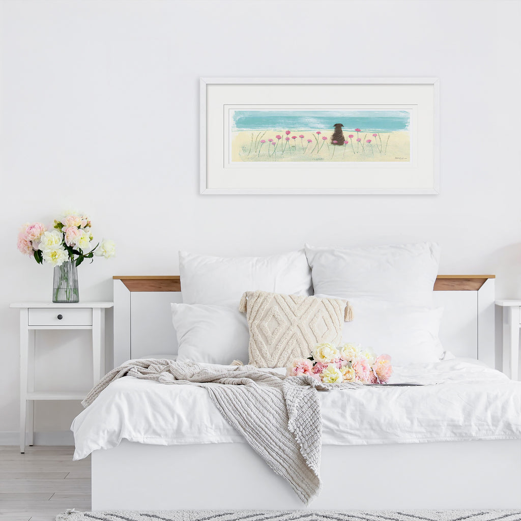 Framed Print-HC345F - Dog In The Sea Pinks Framed Print-Hannah Cole