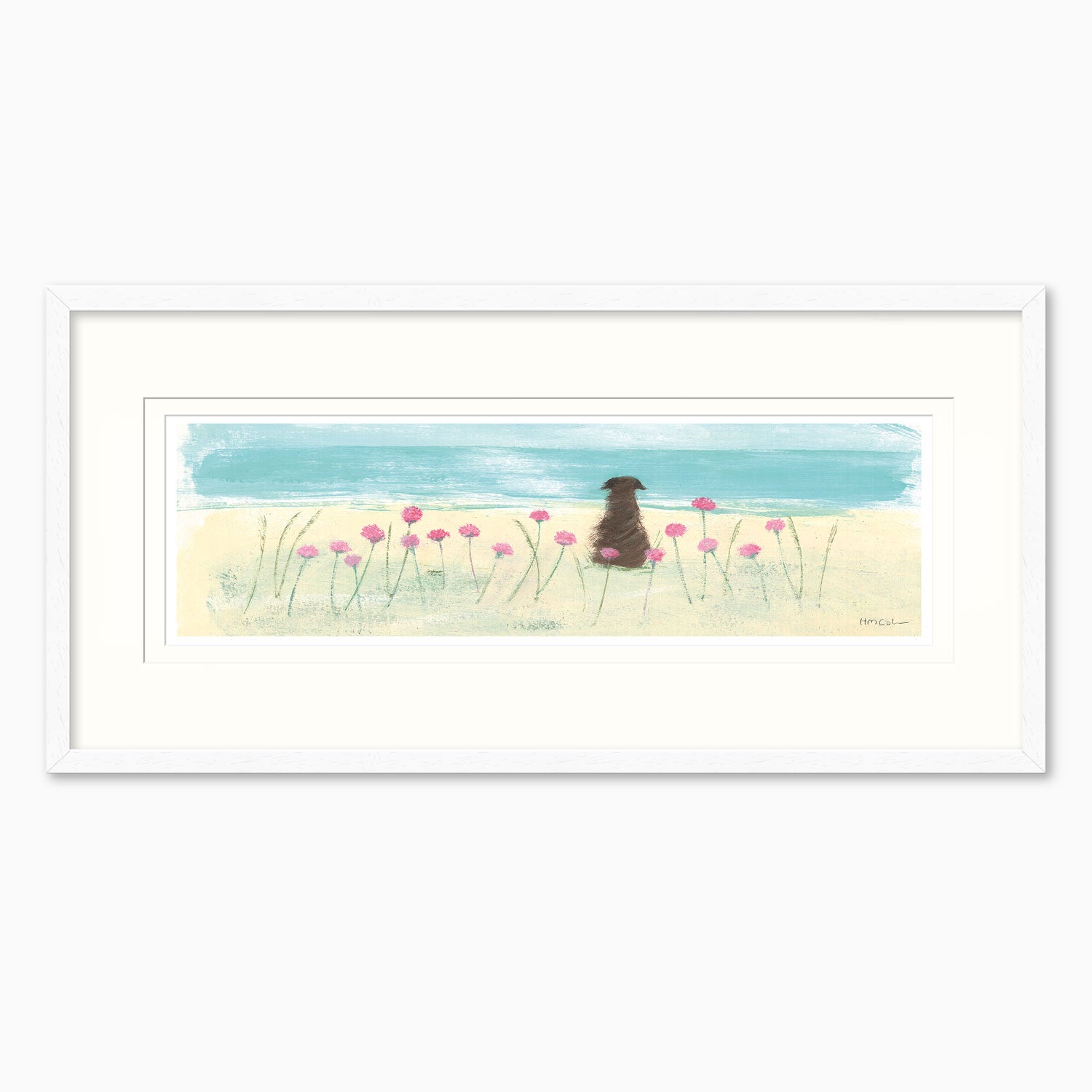 Framed Print-HC345F - Dog In The Sea Pinks Framed Print-Hannah Cole