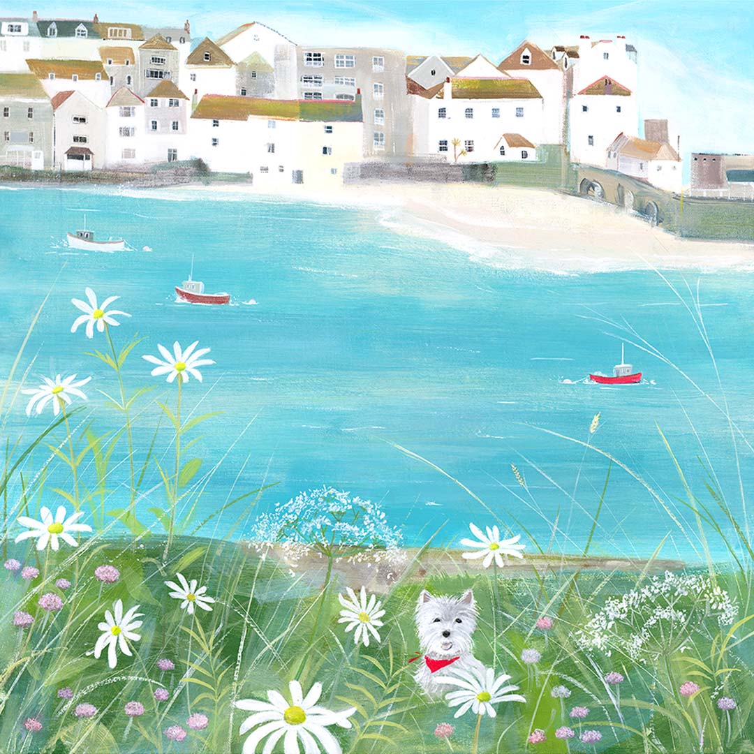 Framed Print-HC353F - Westie watcing St Ives Framed Print-Hannah Cole