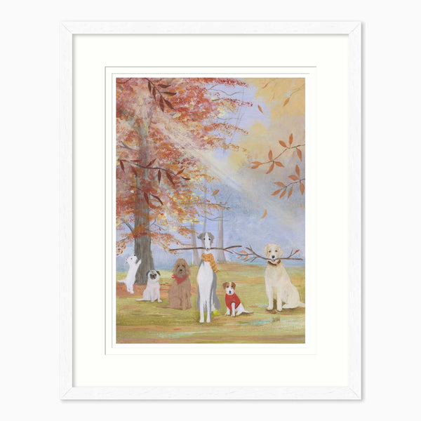 Framed Print-HC368F - Autumn Dogs Framed Print-Hannah Cole