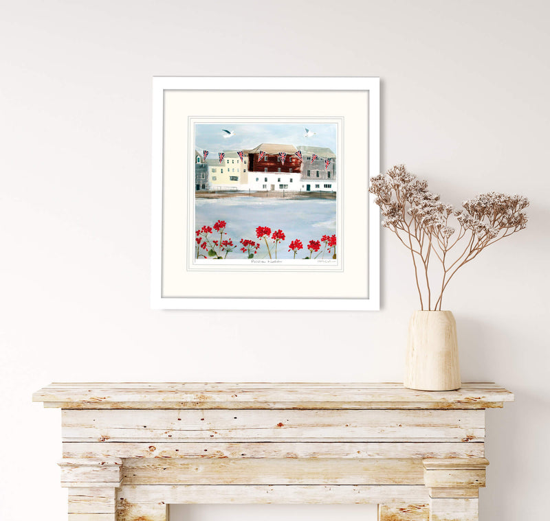 Framed Print-HC84F - Padstow Harbour Bunting Small Framed Print-Whistlefish