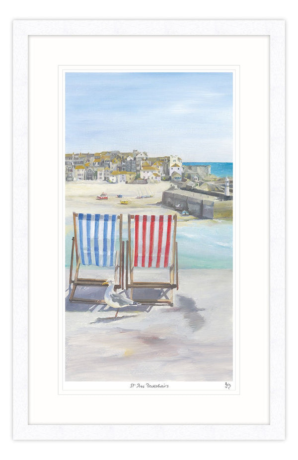 Framed Print-IC38F - St Ives Deckchairs Framed-Whistlefish