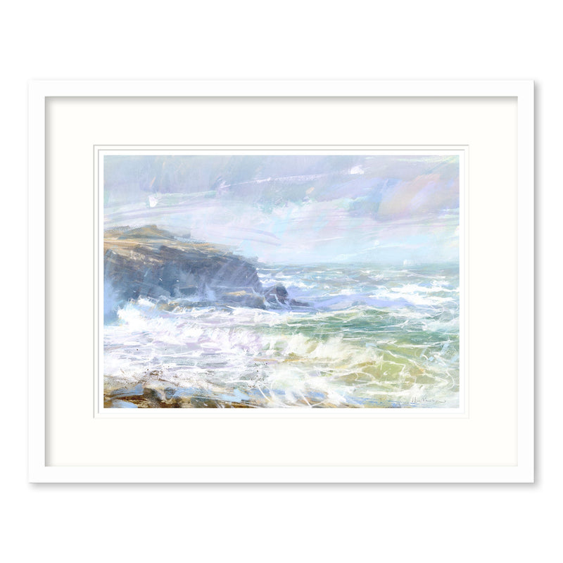 Framed Print-BART125F - Winter seas and headland-Whistlefish