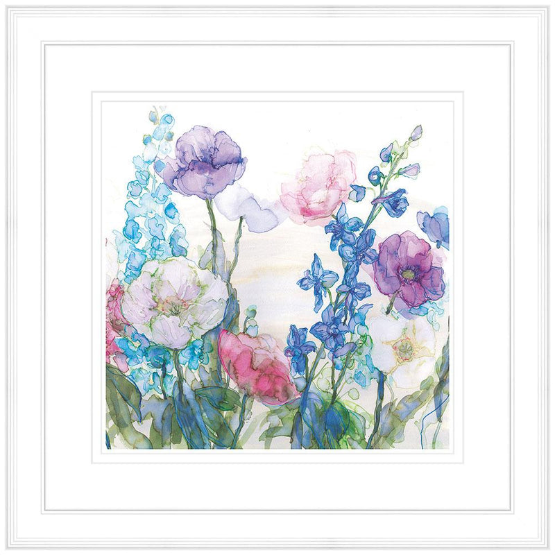 Framed Print-JT16F - Pale Poppies & Delphiniums Framed-Whistlefish