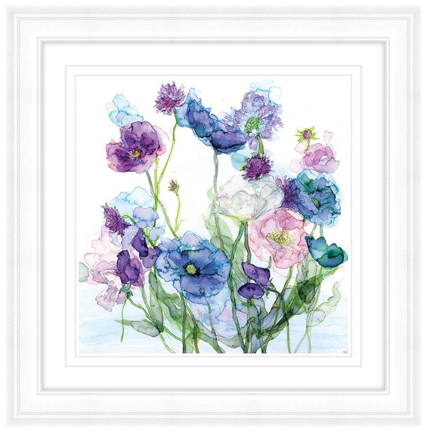 Framed Print-JT21F - Blue Poppies, Scabious & Sweet Peas-Whistlefish