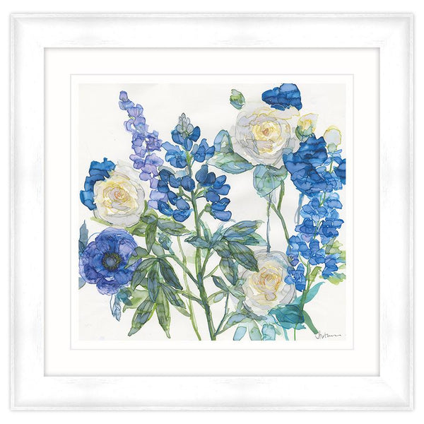 Framed Print-JT35F - Blue Lupin and Roses Framed Print-Whistlefish