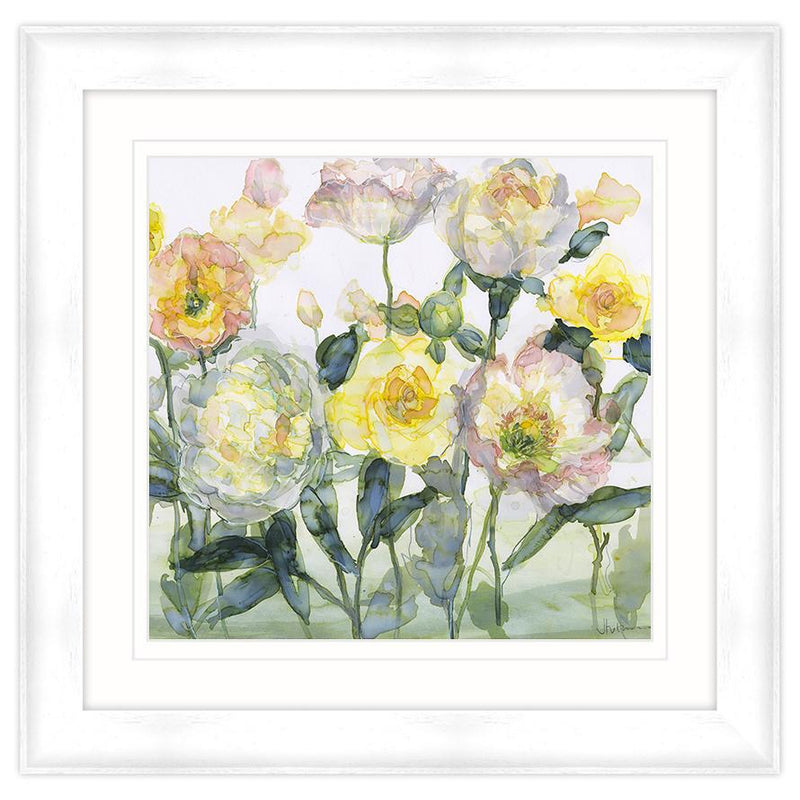 Framed Print-JT38F - Yellow Roses & White Peony Framed Print-Whistlefish
