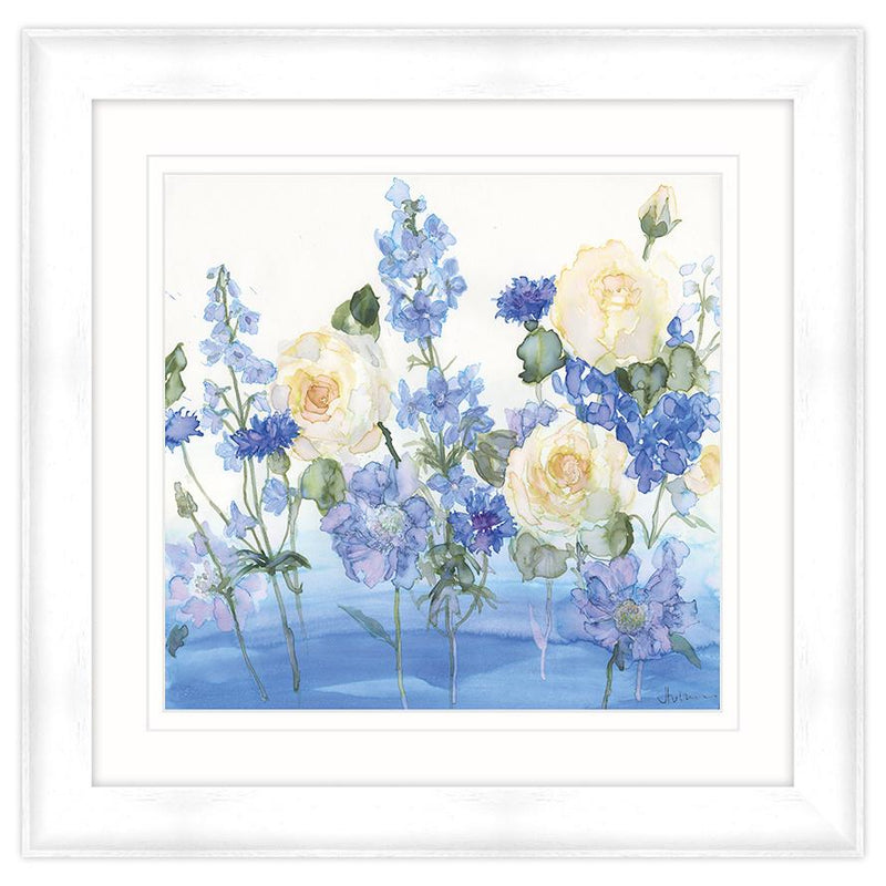 Yellow Roses & Blue Poppies Framed Print